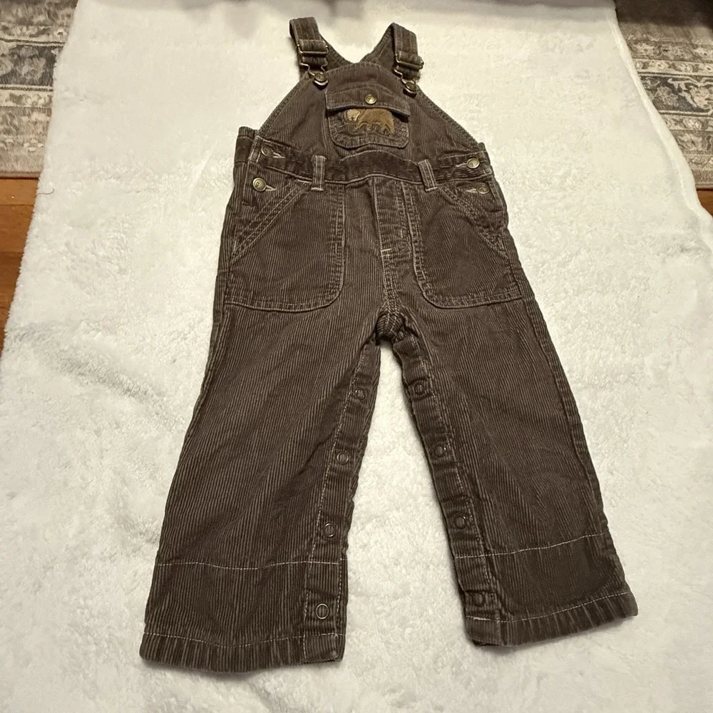 Y2K 2008 Gymboree Boys Brown Corduroy Embroidered‎ Overalls Size 12-18 Mos